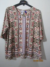 CATHERINES WOMEN'S 3/4 SLEEVE KNIT TOP GREEN PAISLEY FLORAL 1XWP 18/20WP EUC