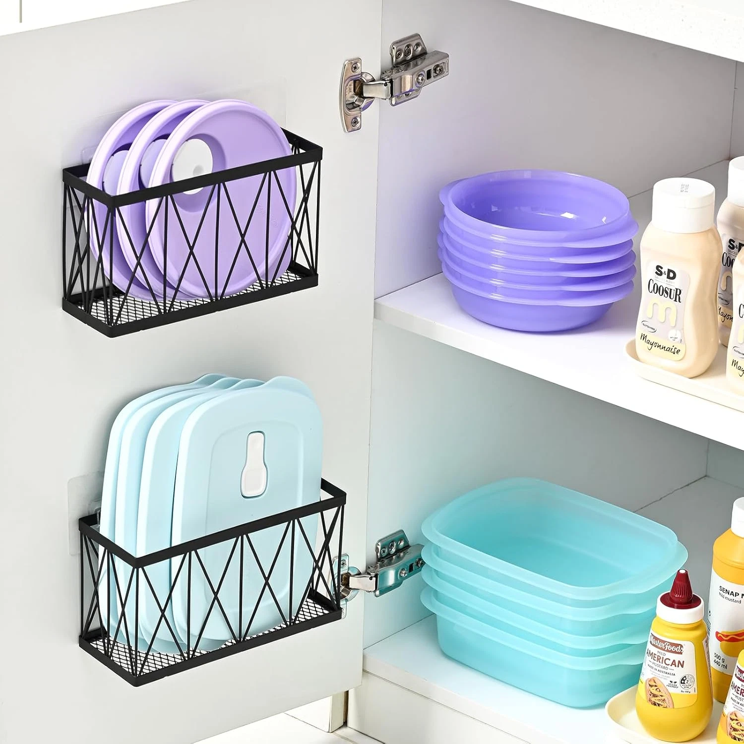 3 Pack Cabinet Organizer Adhesive Lid Slim Space Wall Mounted inside Door Pantry