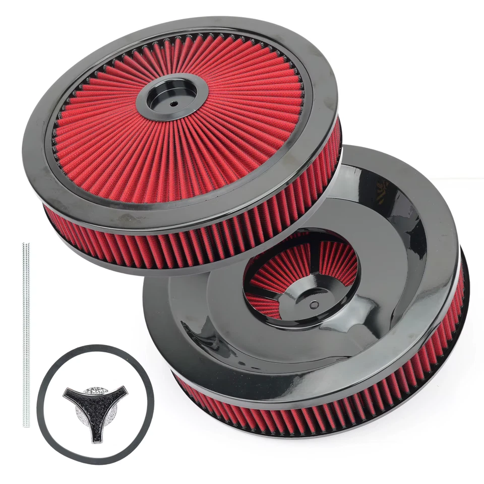 PULITORE FILTRO ARIA 14x3" EDELBROCK HOLLEY NERO/ROSSO CHEVY FORD DODGE MOPAR - Immagine 2 di 4