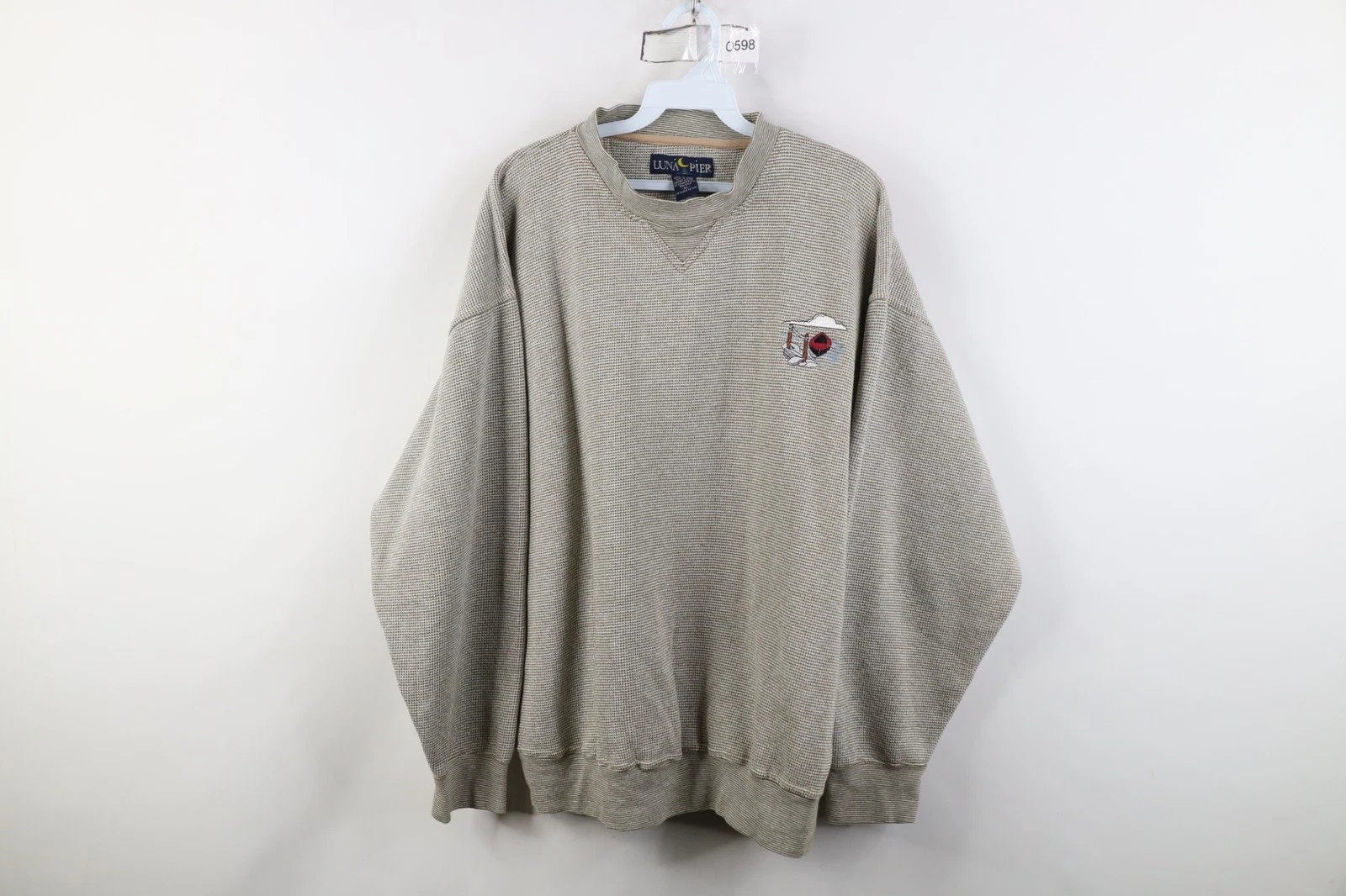 Vintage 90s Streetwear Mens XL Faded Kayak River Thermal Crewneck Sweatshirt