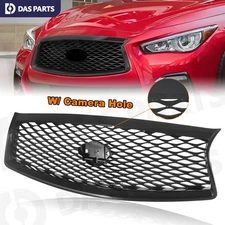 For 2014-2017 Infiniti Q50 Front Bumper Upper Grille Gloss Black W/ Camera Hole