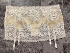 NWT VICTORIA'S SECRET M BEIGE IVORY LACE UP MESH V STRING RARE GARTER BELT SKIRT