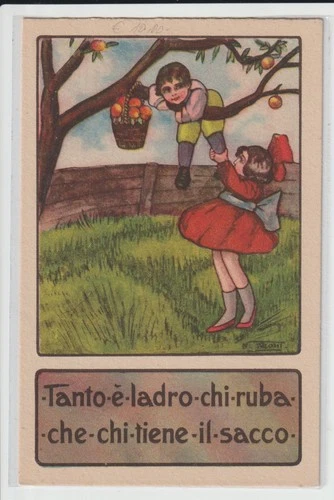 ANTIQUE ITALIAN POSTCARD FROM THE FAMOUS PROVERBS SERIES - ILLUSTRATOR - SMALL F.