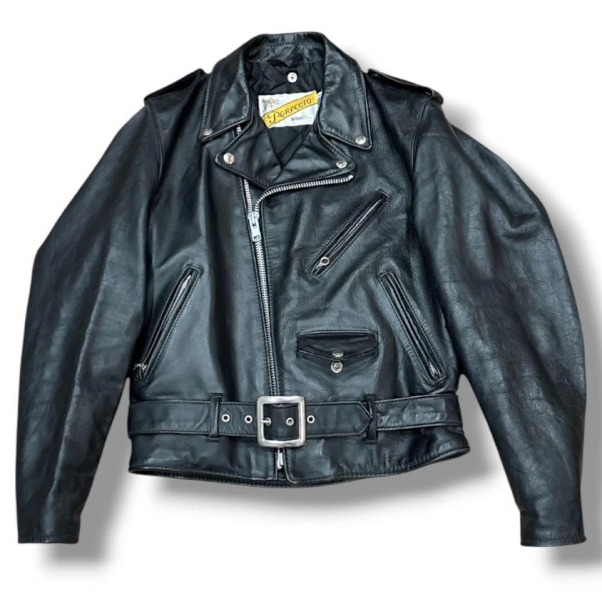 Chaqueta de Motocicleta Schott Perfecto 618 Doble Rider Negra Hecha en EE. UU. Talla 36