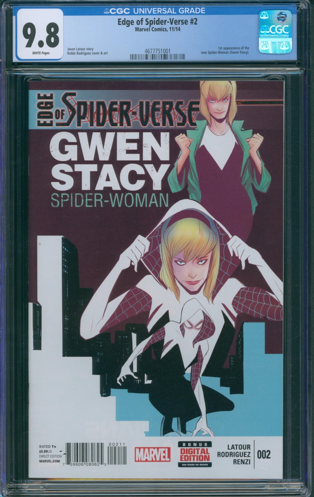 Edge of Spider-Verse #2 1st Print CGC 9.8 Stunning Book! 1st App of Spider-Gwen