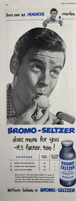 1952 Bromo Seltzer Headaches Faster Relief Golfer Pain Neuralgia VTG Print Ad