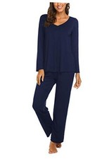 Womens Pajama Sets 2 Piece Lounge Set Fall Winter Pajamas Medium Dark Blue