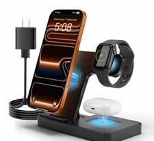 3-in-1 Qi Wireless Charging Stand for iPhone/Watch/AirPods Fast Charge Black
