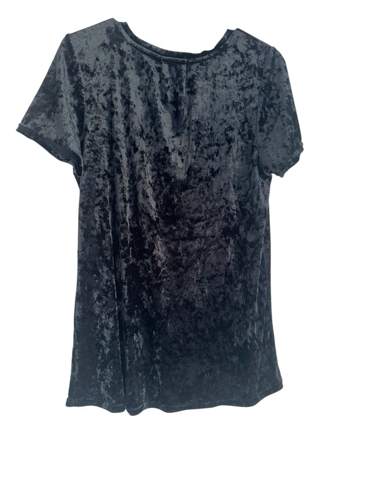 Spring + Mercer Crushed Velvet Legging Tee Black V-Neck Short Sleeve Sz S Witchy - Image 3 of 4