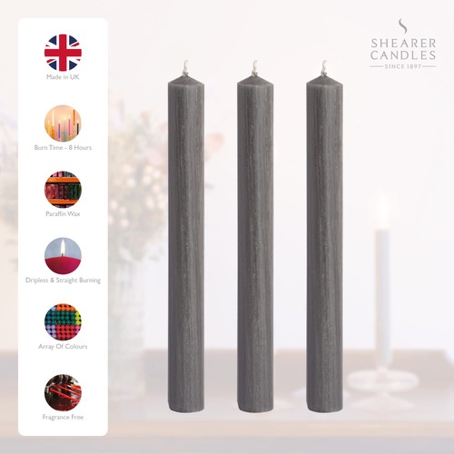 Shearer Candles Grey Dinner Candles 8 Inch Unscented 20 Pack 8 Hour Burn Time - Picture 3 of 19