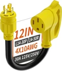4 Prong 30 Amp to 50 Amp RV Generator Adapter Cord, NEMA L14-30 Twist Lock Male