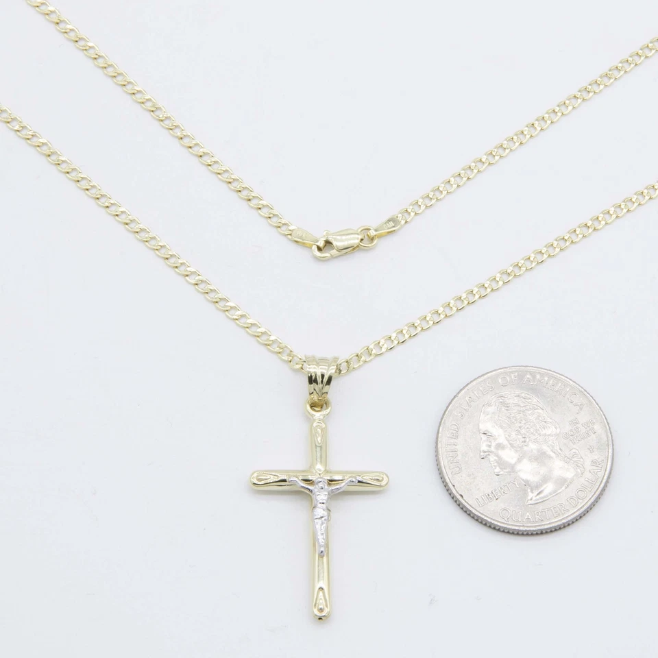 Collar Colgante Crucifijo Cruz Jesús 1 1/2" Oro Blanco Amarillo 10K Real Foto 3 de 4