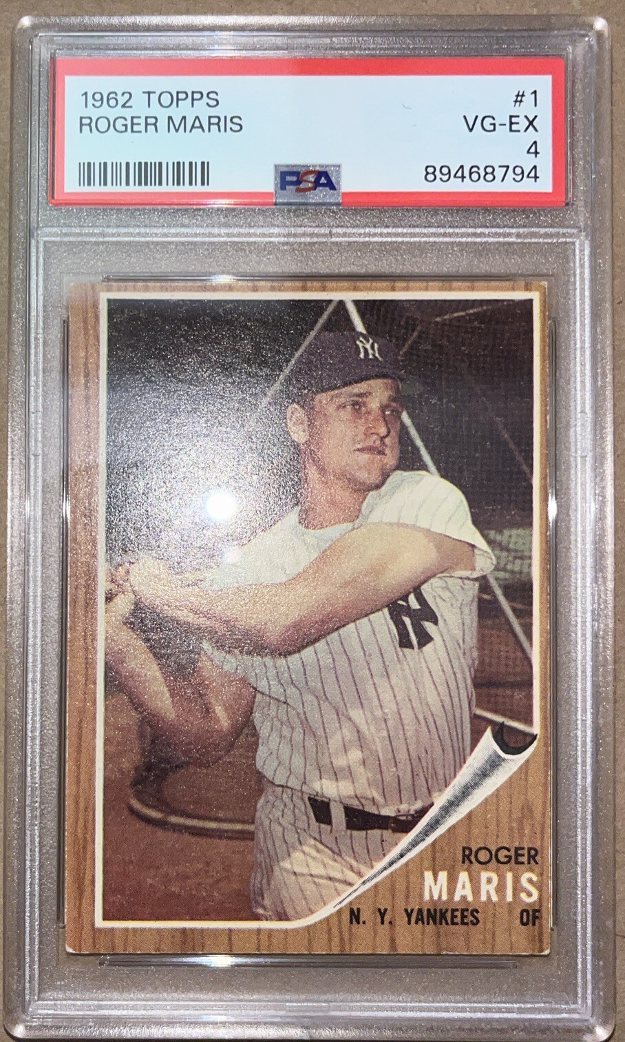 1962 Topps Roger Maris #1, New York Yankees, PSA 4 VG-EX