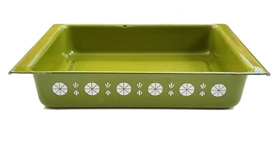CATHRINEHOLM Vintage Enamelware Lasagna Pan Viking Pattern Avocado 13.5 x 9''