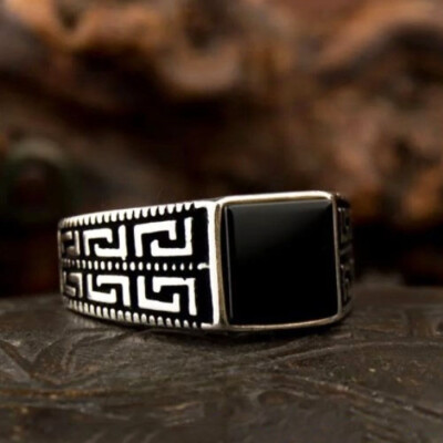 Gemifyer Herrenring 925 Sterling Silber Onyx Naturstein Siegelring Schwarz