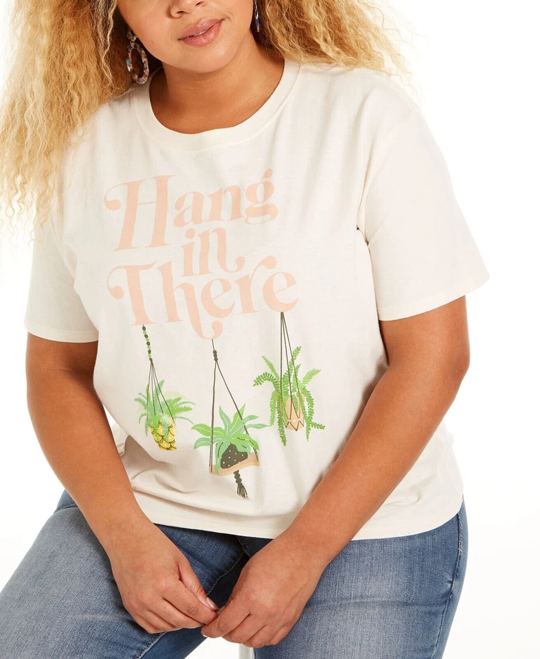 Camiseta corta Mighty Fine Plus Hang In There para mujer color blanco roto talla 3X Foto 3 de 3