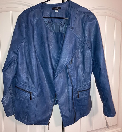 NEW Alfani Faux Leather Sergeant Blue Moto Zip Jacket Size 1X $119 - Picture 5 of 9