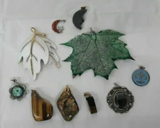Lot of 10 EARTHTONE Necklace Pendants Lot Jewelry Making Lot POLISHED Stones +++