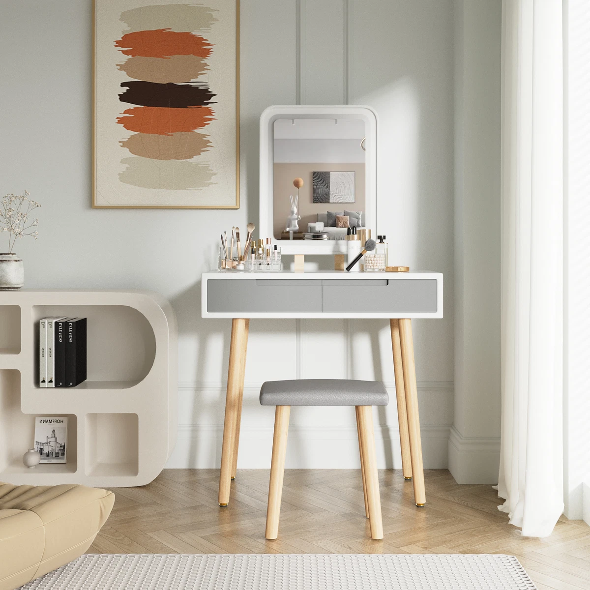 Square mirror dressing table deals