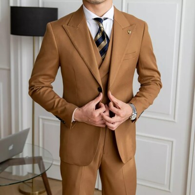 Men Suit Set Peak Lapel Classic Business Casual Pantsuits Trendy Outfit  Custom | eBay