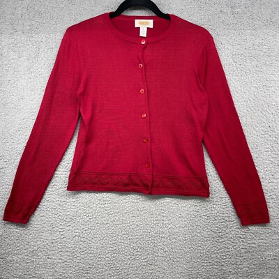 Talbot Womens Cardigan Sweater Red Button-Up Knit Long Sleeve Round Neck  Size