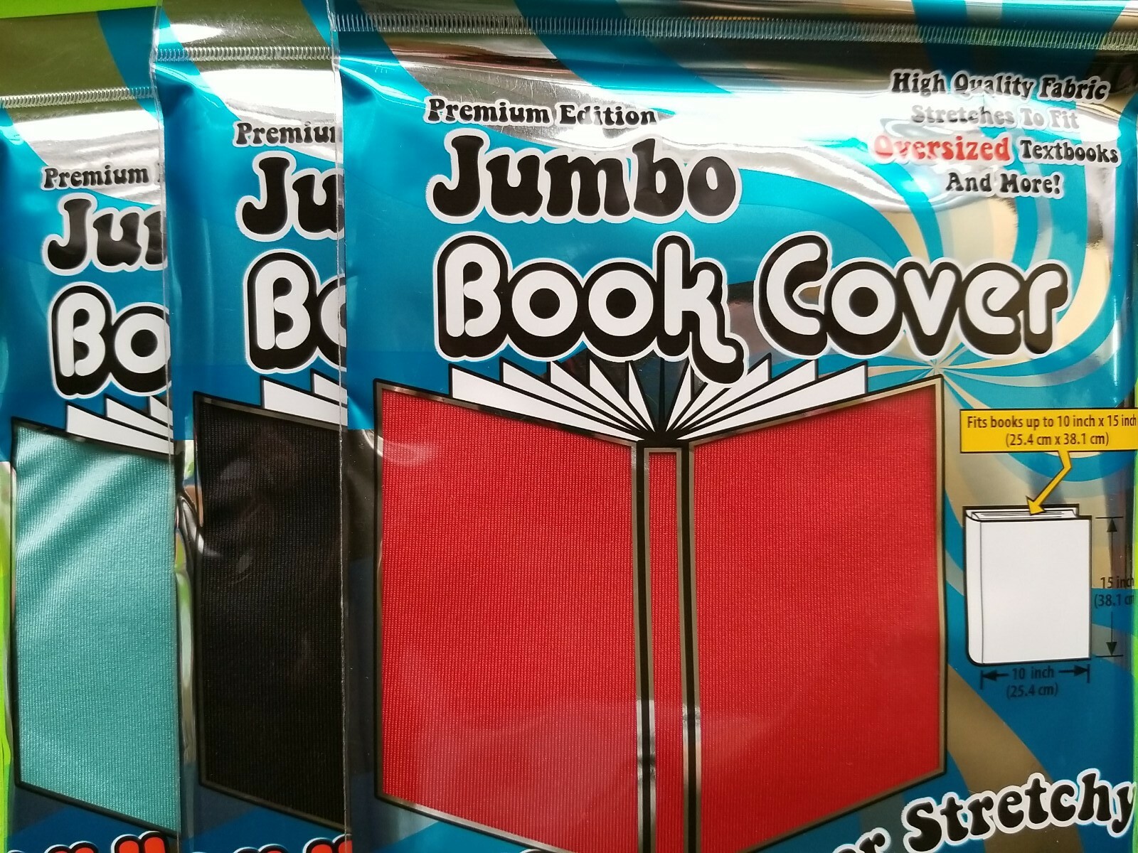 3- RED, AQUA, & BLACK BOOK COVERS SUPER STRETCHY PREMIUM BIG XXL It’s ACADEMIC