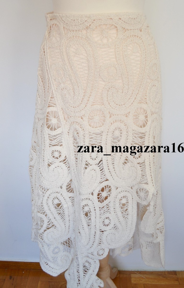 LEVAR ♥ Crochet Lace Skirt /追跡付 ZARA WOMAN NEW ASYMMETRIC CROCHET SKIRT STRAW KNIT SIZE XS
