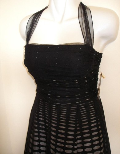 XOXO Dress A-Line Cocktail Prom Formal Black White Oval Dot Halter 1950s Jr 5 - Picture 4 of 9