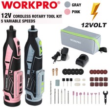 WORKPRO 12V Cordless Rotary Tool Kit 5 Variable Speeds w/Accessory Kit Pink/Gray
