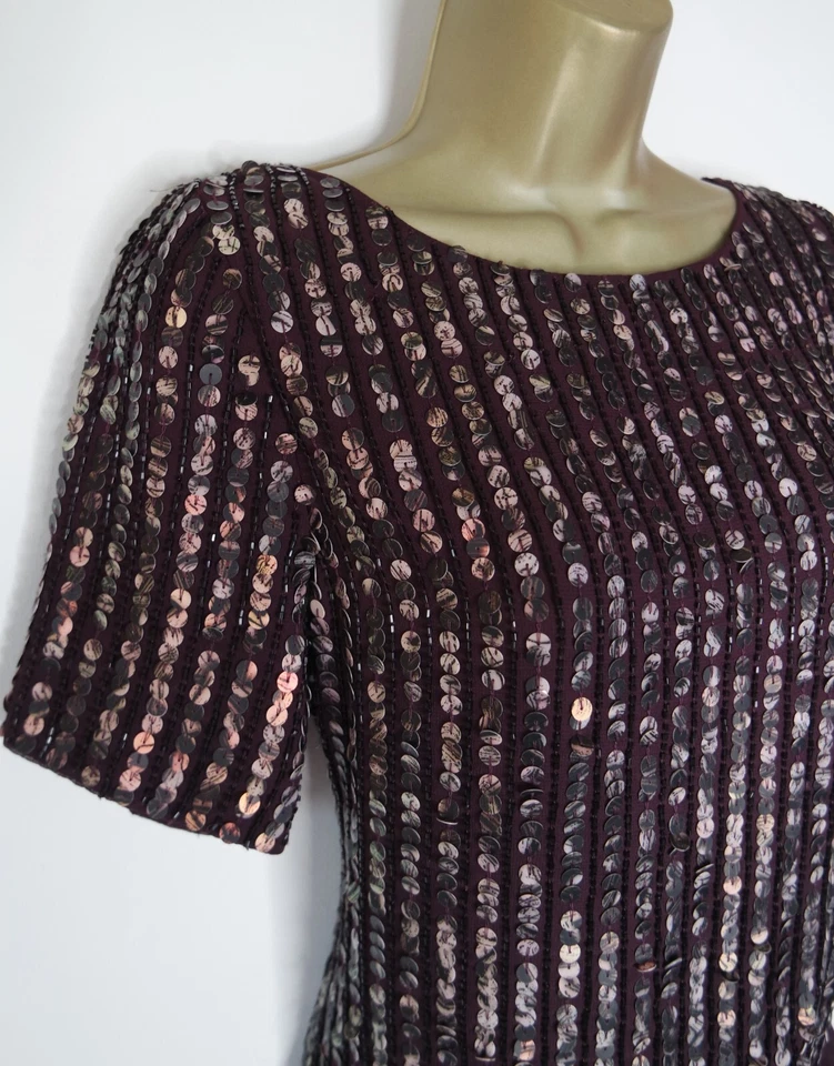 COAST PLUM WINE SEQUIN BLOUSE TOP SIZE 10 CHIFFON HEM SEQUINNED XMAS PARTY - Image 2 of 3