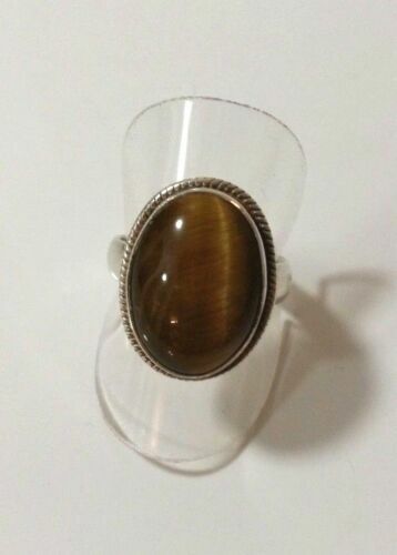 Anillo plata 925 con ojo de tigre anillo plata maciza tamaño 18,5 mm - 58 (J89) - Imagen 2 de 5