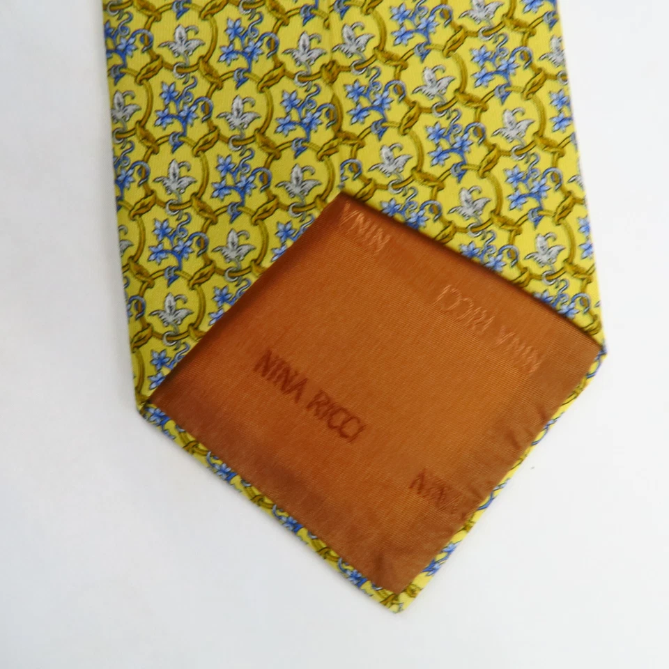 Corbata de cuello vintage Nina Ricci amarilla floral dorada para hombre 57x4 hecha en Francia Foto 4 de 4