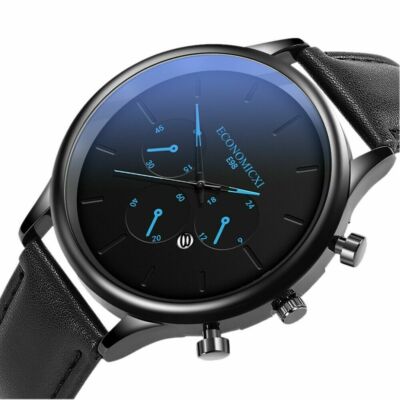 EPIC TIME-Fashion Chrono Stainless Steel Analog Date Sport Quartz Watch-Blue/Blk