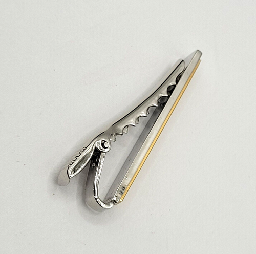 R de R Monogram Letters Engraved Initials Two Tone Vintage Tie Clip Clasp Bar - Picture 5 of 11