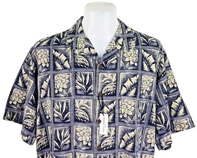 TOMMY BAHAMA Mens 100% Silk Grey S/S LUXURY HAWAIIAN SHIRT - XL - 50'' - RRP £119