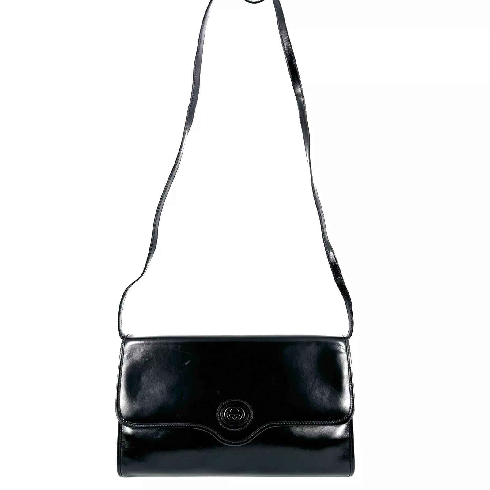 Sac bandoulière vintage GUCCI cuir noir pochette authentique
