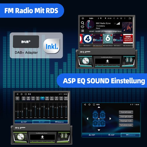 DAB+ Autoradio 1 DIN Bluetooth 2+64G Android 14 mit 7" Bildschirm Navi RDS WiFi - Bild 11 von 14