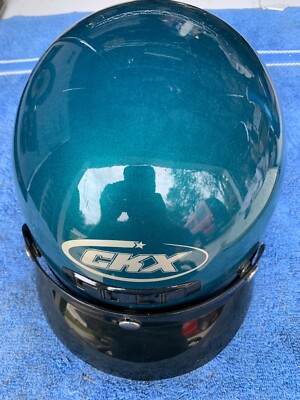 Vintage CKX VG-500 Small Motorcycle Helmet with Visor Green/Turquoise