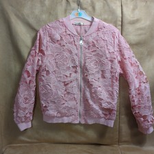 Stunning Pink Cherry Koko Jacket Womens Size L Laced Cherry Roses Lined (read)