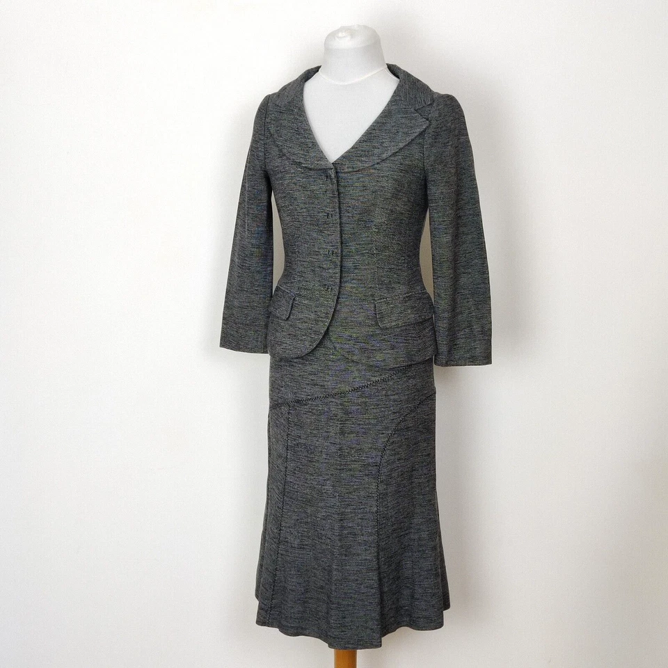 Conjunto de traje falda vintage Alberta Ferretti talla UK 6/8 gris 2 piezas línea principal Foto 2 de 4