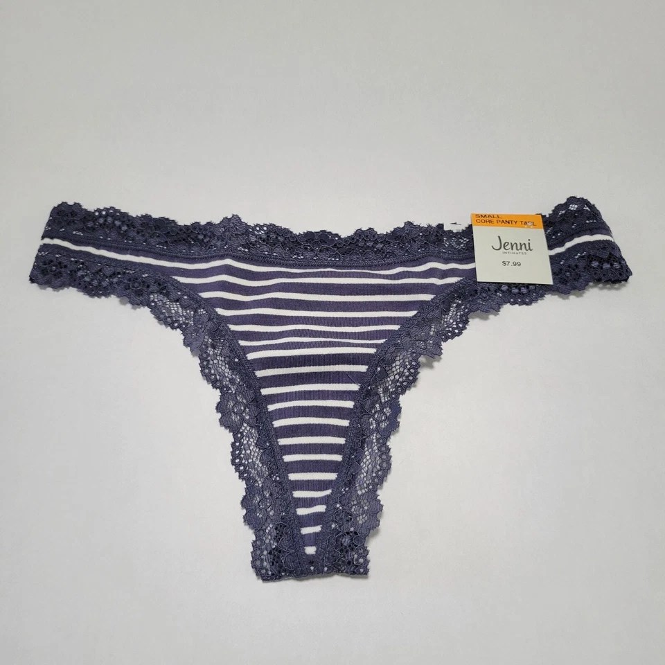 Jenni Mujer Encaje Ribete Tanga Bragas Nairobi Rayas Azul Marino Nuevo Con Etiquetas Talla Pequeña Foto 2 de 4