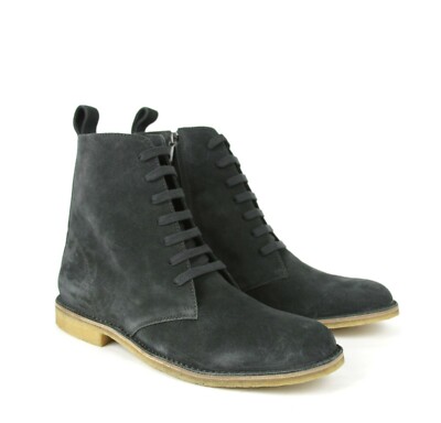 $820 Bottega Veneta Dark Gray Suede Zipper Lace Up Boot 43/US 10