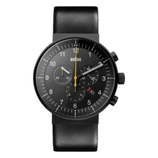 Braun Prestige Quartz Black Dial Black Leather Strap Mens Watch BN0095BKG