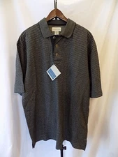 NWT CUTTER & BUCK Cotton Black Pique Striped Polo Men L  (123)
