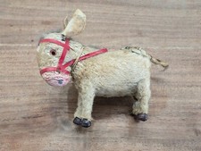 Vintage Wind-Up Donkey Toy Felt Bug On Back Moving Ears Spinning Tail