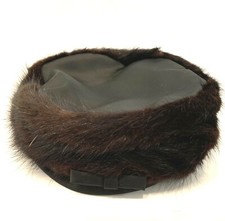 Vintage Noreen Fashion  Black Pillbox Hat with Brown Faux Fur  Excellent
