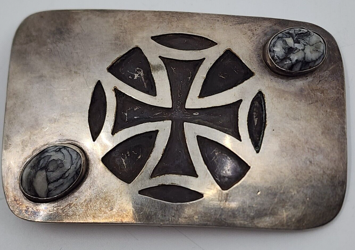 Vintage Sterling Silver Heavy Iron Cross & Gemstone Belt Vintage Sterling Silver Heavy Iron Cross & Gemstone Belt