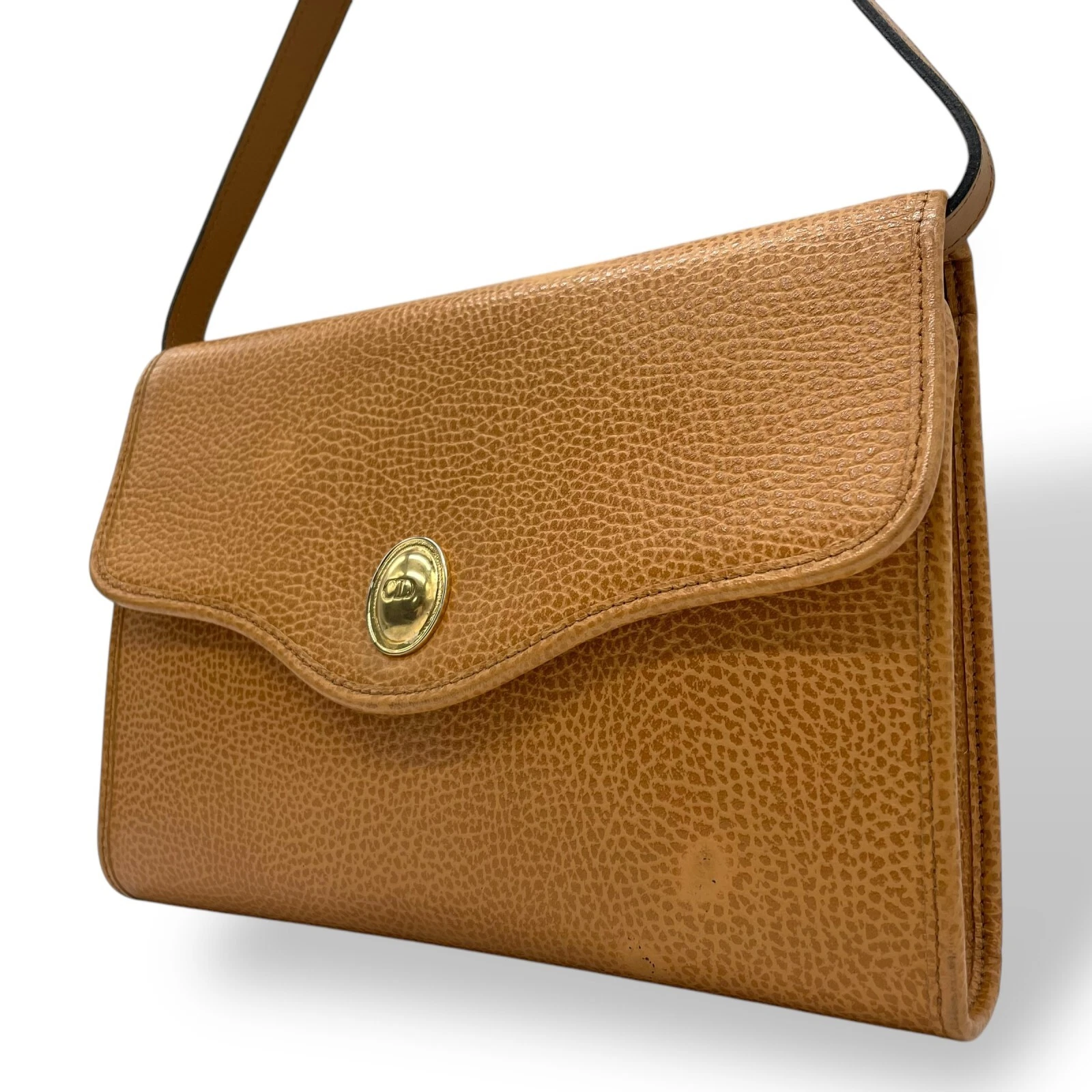 Authentique sac bandoulière Christian Dior cuir marron or quincaillerie femme rabat