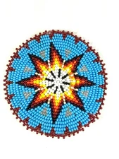 NATIVE STYLE HANDMADE TURQUOISE BLUE STAR BEADED APPLIQUES ROSETTE  Q53/15