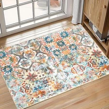Area Rug 2x3 Washable Rug - Waterproof Floral Rugs Non Slip Door Mat Vintage ...